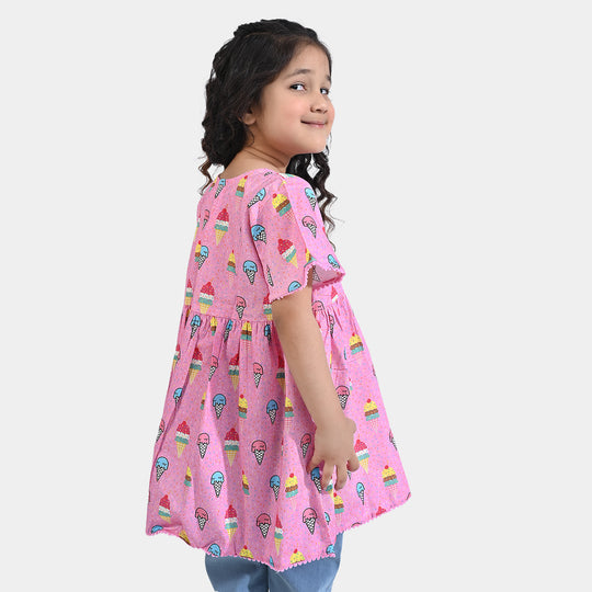 Girls Cotton Poplin Casual Frock Lovely Cones-Pink