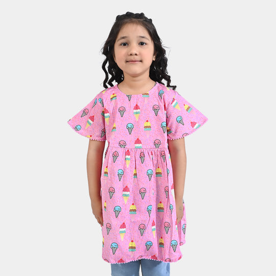 Girls Cotton Poplin Casual Frock Lovely Cones-Pink