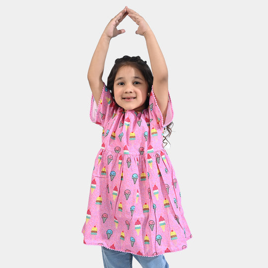 Girls Cotton Poplin Casual Frock Lovely Cones-Pink