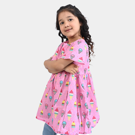 Girls Cotton Poplin Casual Frock Lovely Cones-Pink