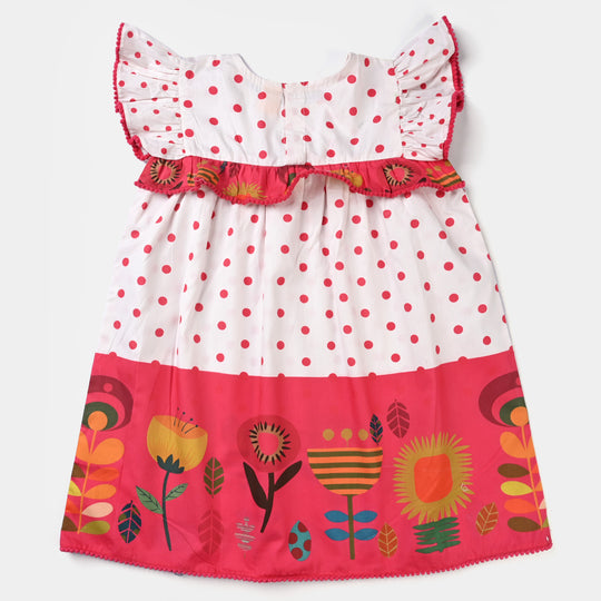 Girls Cotton Poplin Casual Frock Polka Dots-Pink