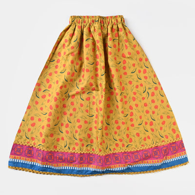Girls Cotton Poplin Long Skirt Butter Cup-Mustard