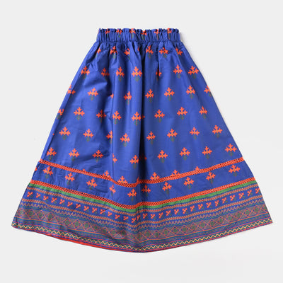 Girls Cotton Poplin Long Skirt Balochi Art-Blue