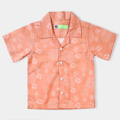 Infant Boys Cotton Slub Basic Casual Shirt (Sea world)-Peach