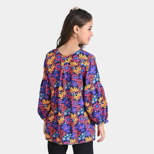 Girls Viscose Casual Top Floral Bucket-Multi
