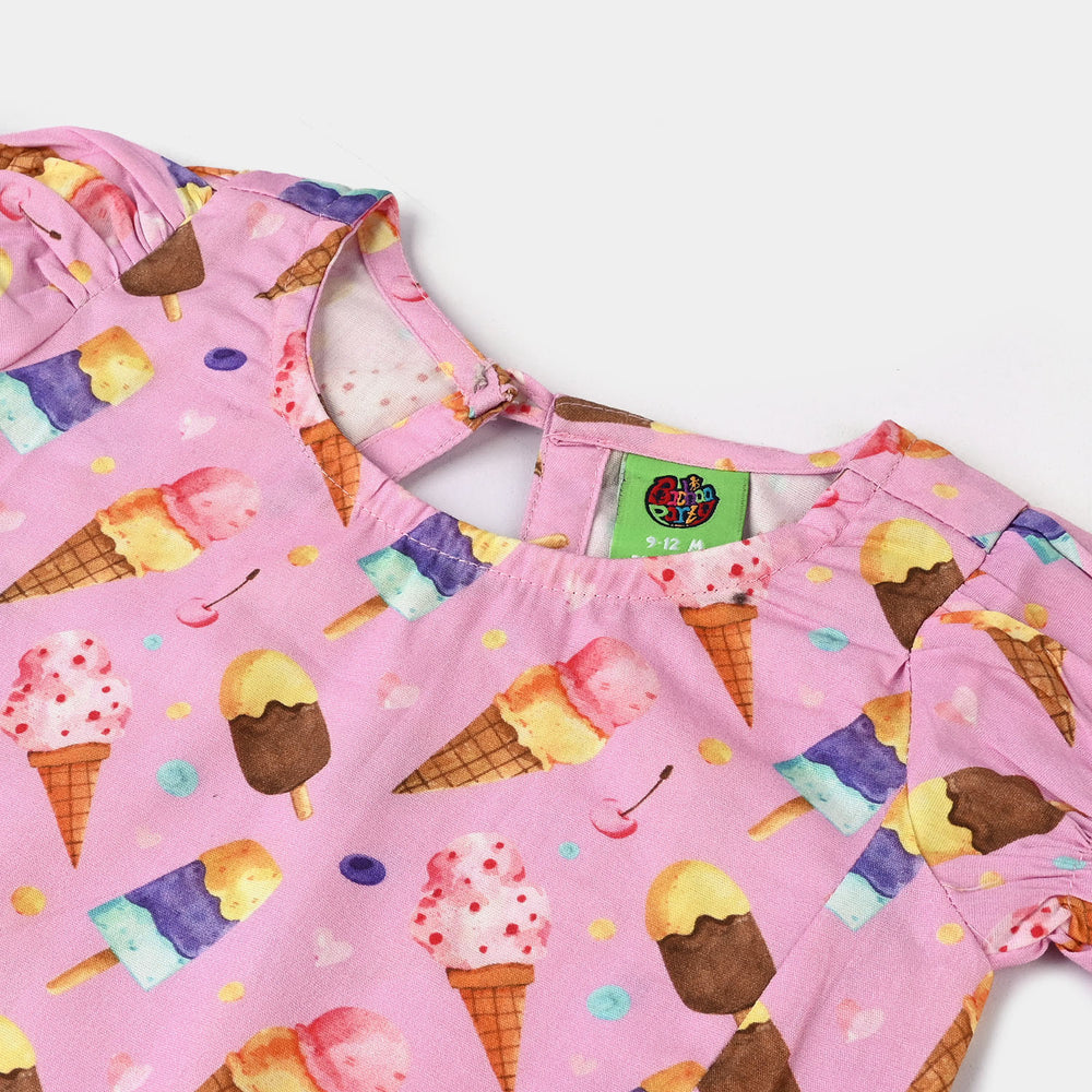 Infant Girls Cotton Poplin Casual Top Ice Cream-Pink