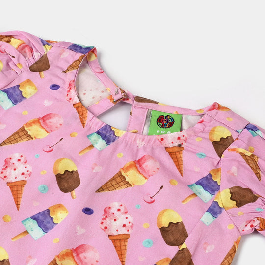 Infant Girls Cotton Poplin Casual Top Ice Cream-Pink