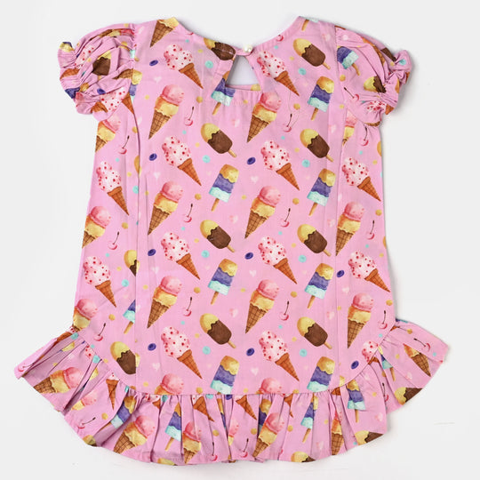 Infant Girls Cotton Poplin Casual Top Ice Cream-Pink