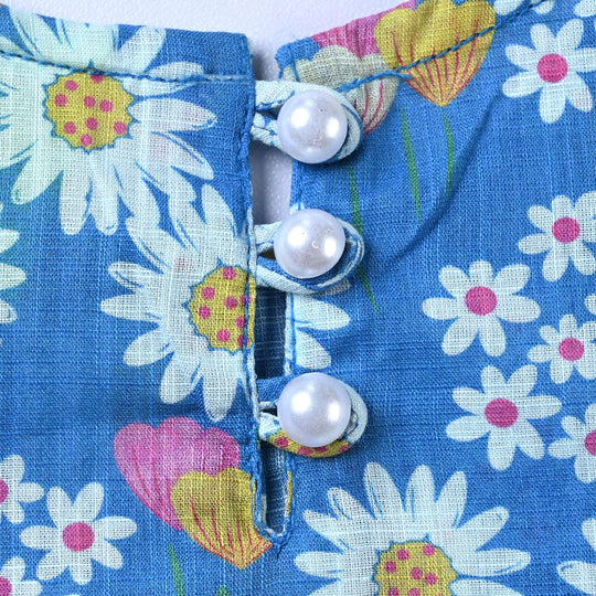 Girls Cotton Slub-2PCs Suit White Flowers-Blue