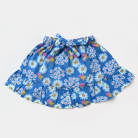 Girls Cotton Slub-2PCs Suit White Flowers-Blue