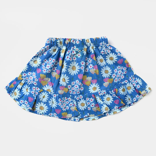 Girls Cotton Slub-2PCs Suit White Flowers-Blue