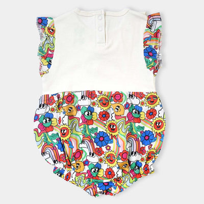 Infant Girls Cotton Interlock Knitted Romper- White