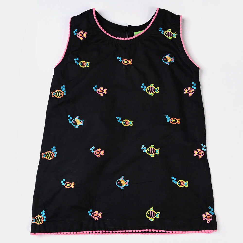 Infant Girls Cotton Slub EMB 2PCs Little Fishes-BLACK