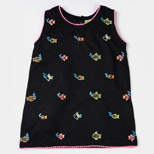 Infant Girls Cotton Slub EMB 2PCs Little Fishes-BLACK