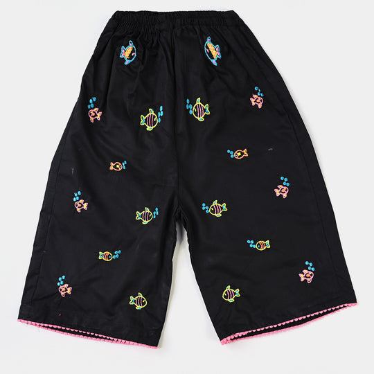 Infant Girls Cotton Slub EMB 2PCs Little Fishes-BLACK