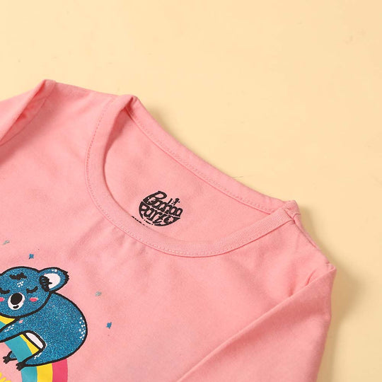Rainbow Bear T-Shirt For Girls - Pink