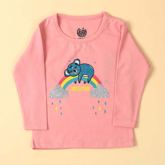 Rainbow Bear T-Shirt For Girls - Pink
