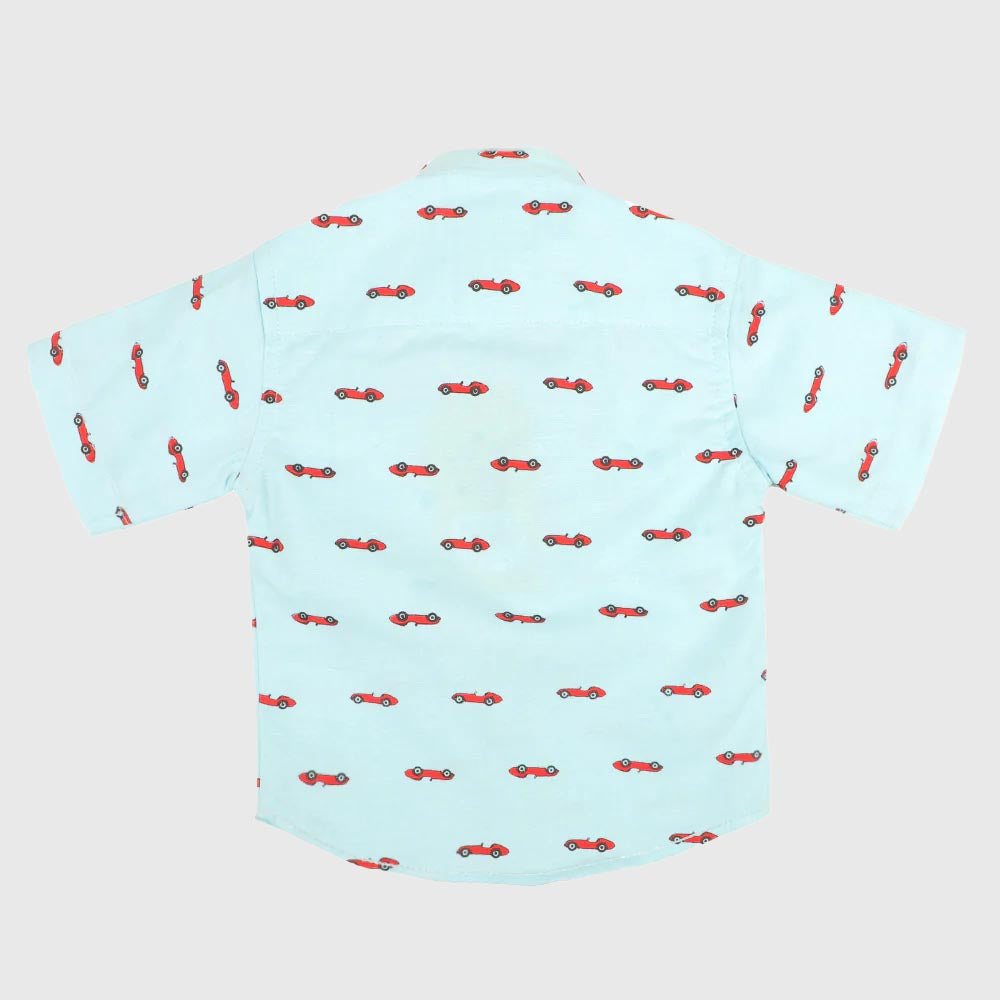 Infant Boys Casual Shirt Aop Cars - Sea Green
