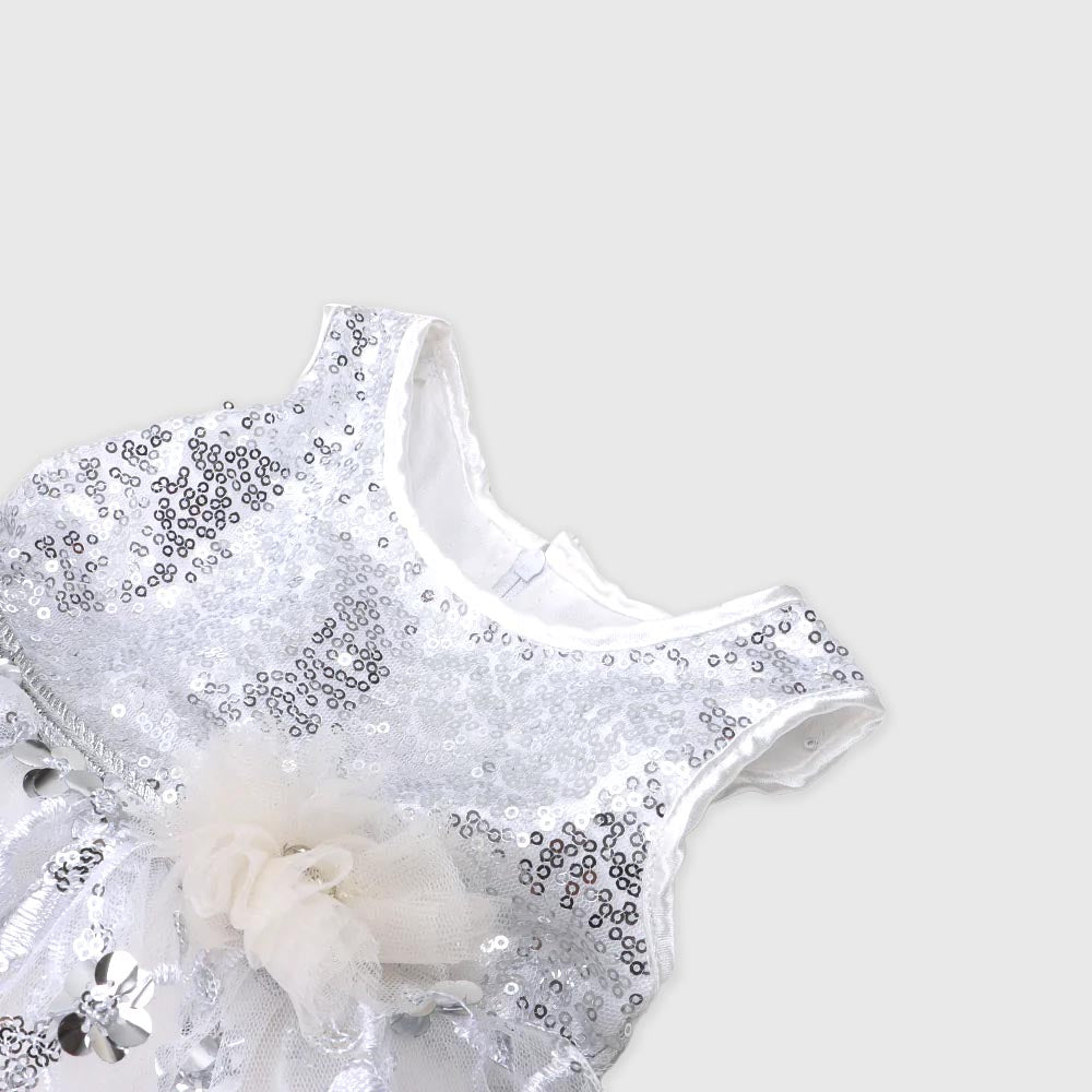 Infant Girls Fancy Frock Silver Sequins & Net - SILVER
