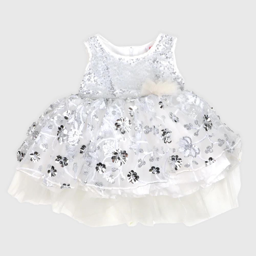 Infant Girls Fancy Frock Silver Sequins & Net - SILVER