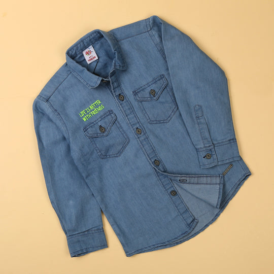 Life Is Better Denim Shirt For Boys - Blue