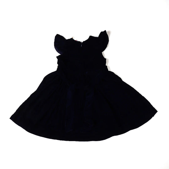 Fancy Velvet Frock For Girls - Navy Blue