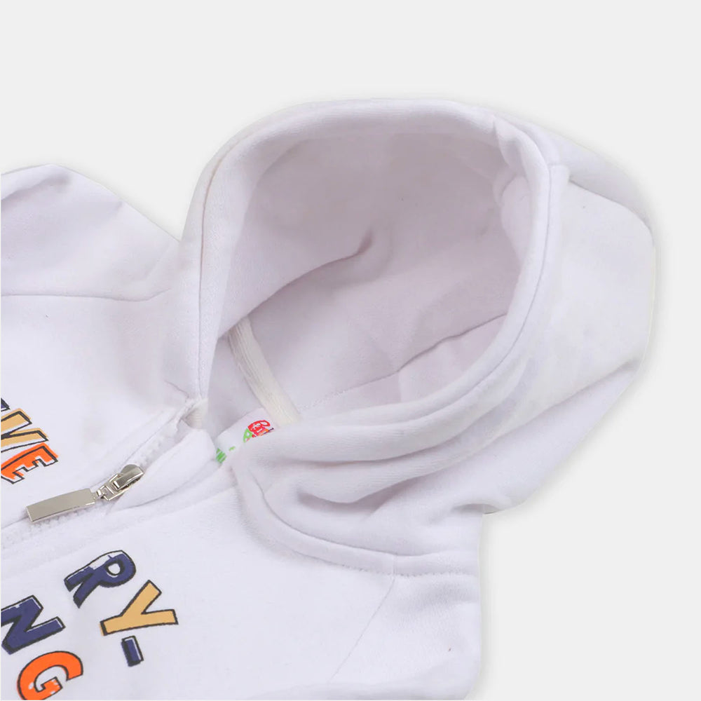 Infant Boys Hooded Knitted Jacket Lion- Winter White