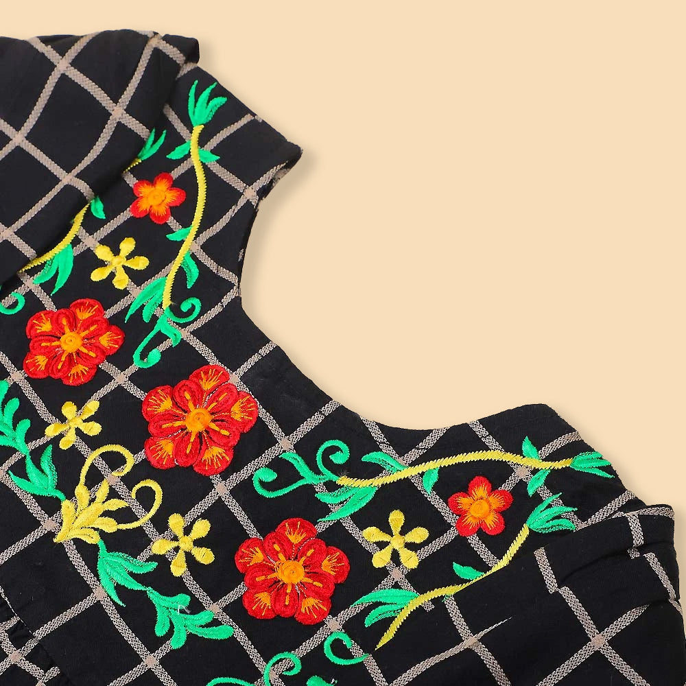Embroidered Top For Girls - Black