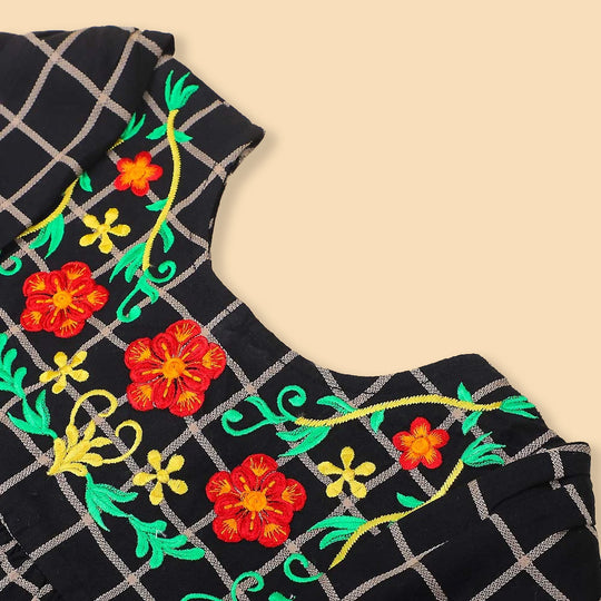 Embroidered Top For Girls - Black