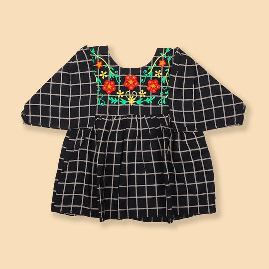 Embroidered Top For Girls - Black