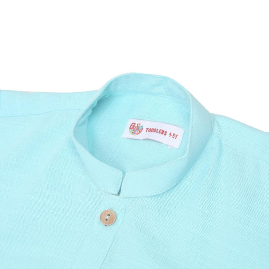 Boys Basic Kurta Slub - Aqua