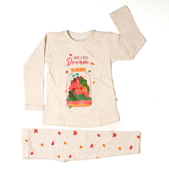 Nice Dream Night Suit For Girls - Light Beige