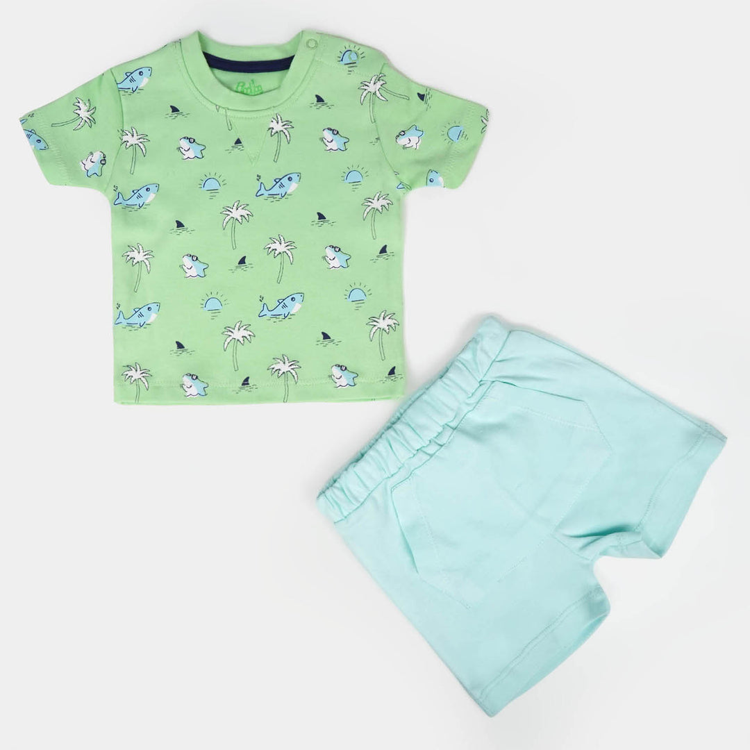 Infant Boys Cotton Set 2Pcs Beach Shark - Sea Green