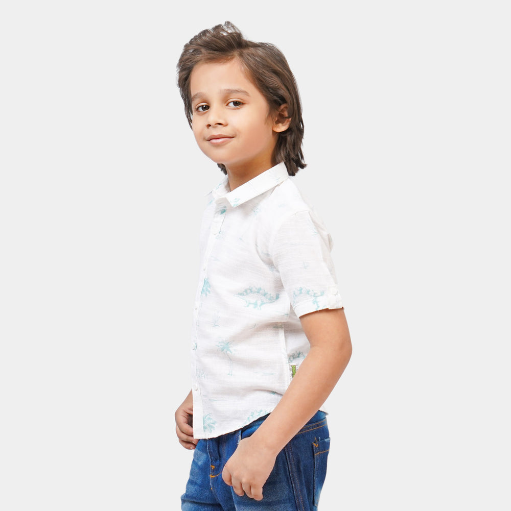 Boys Cotton Casual Shirt Wild Forest - White