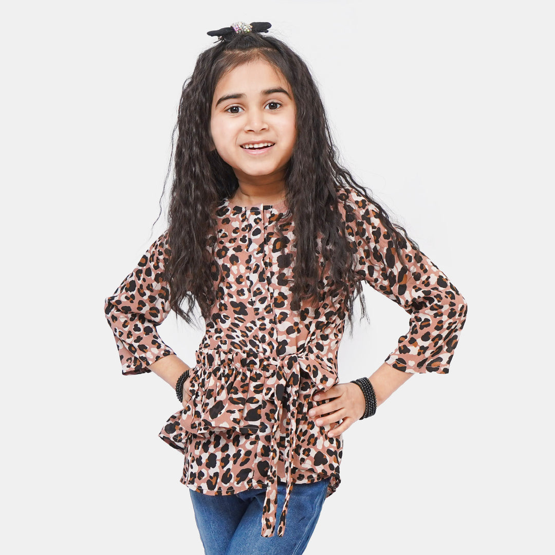 Girls Chiffon Casual Top Cheetah Print - Brown