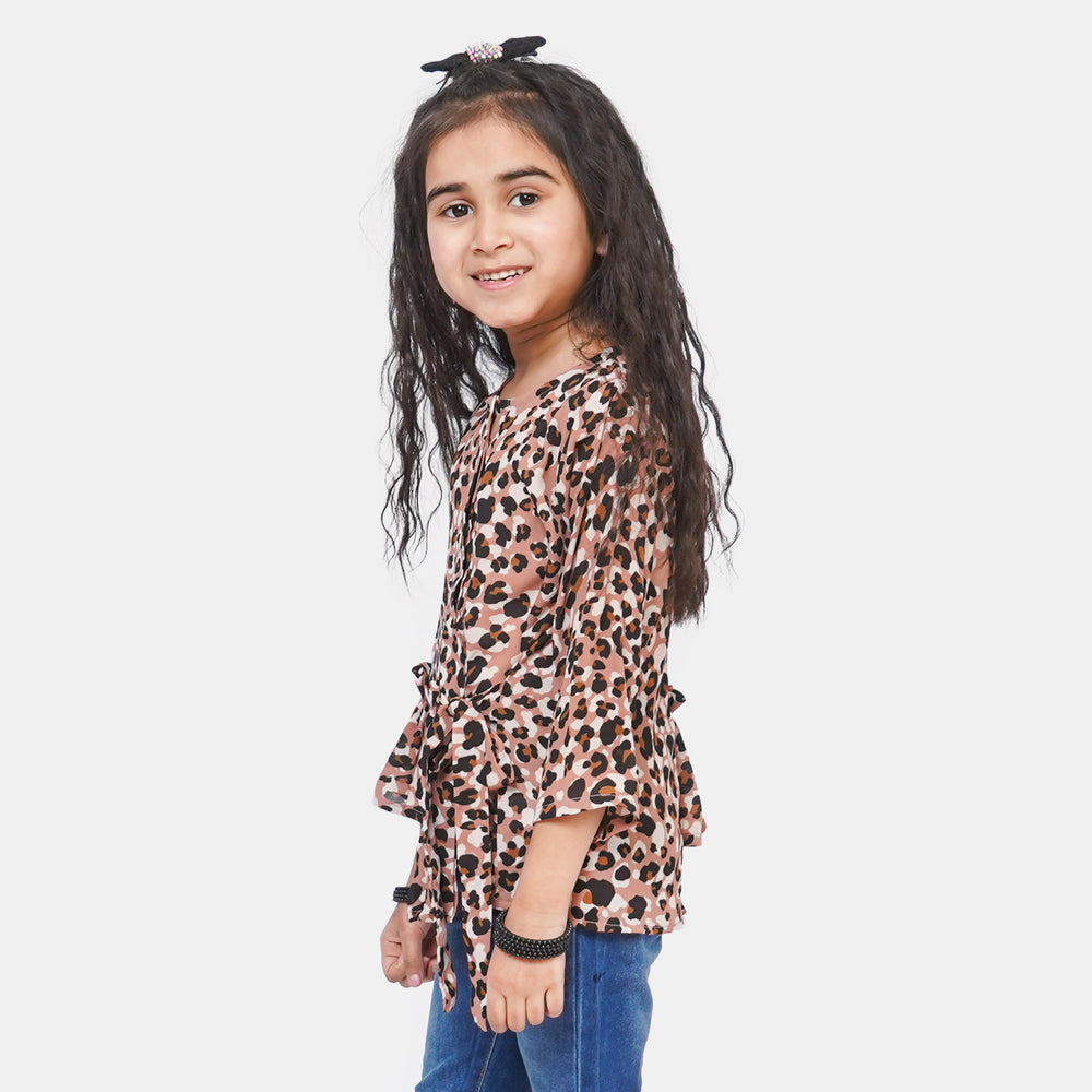 Girls Chiffon Casual Top Cheetah Print - Brown