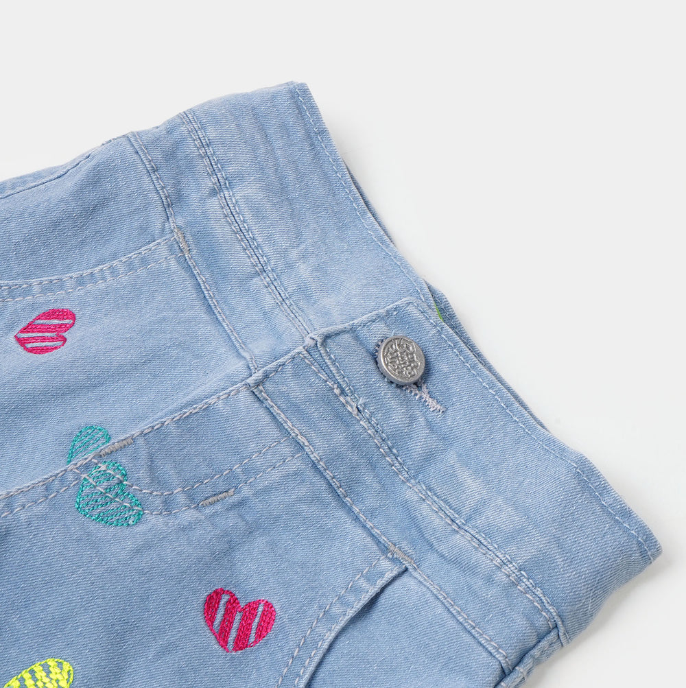 Infant Girls Denim Short Scribble Hearts - Ice Blue