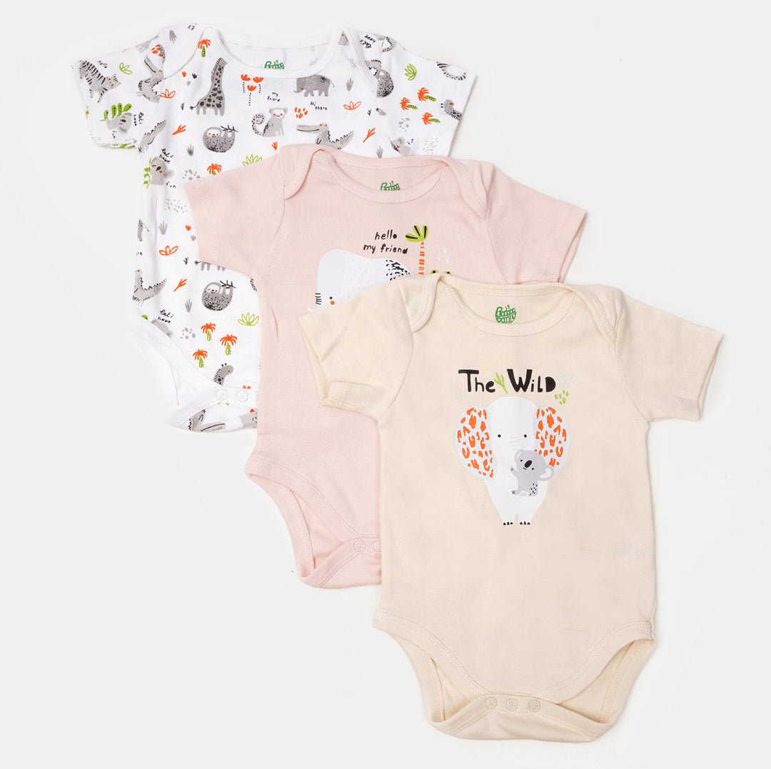 Infant Boys Rib Rompers 3PCs Set Wild Animal - Multi