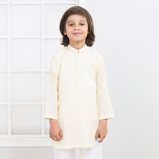 Boys Cotton Basic Kurta Burn Out - Lime