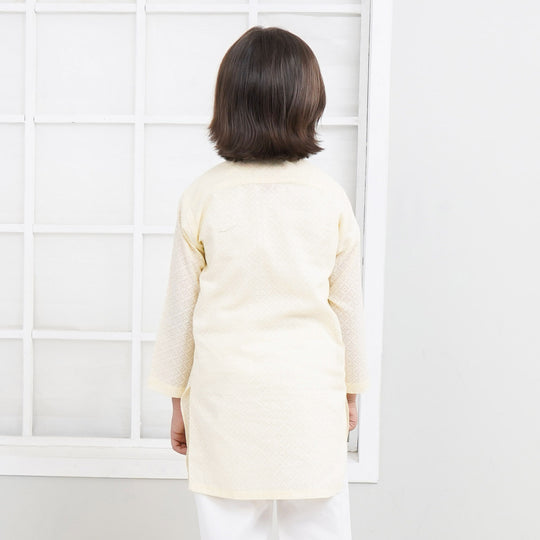 Boys Cotton Basic Kurta Burn Out - Lime