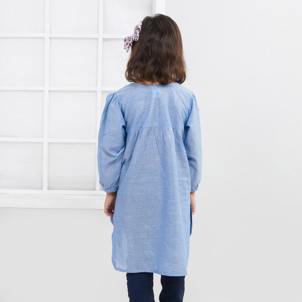 Girls Cotton Embroidered Kurti Rikshaw Taxi - Blue