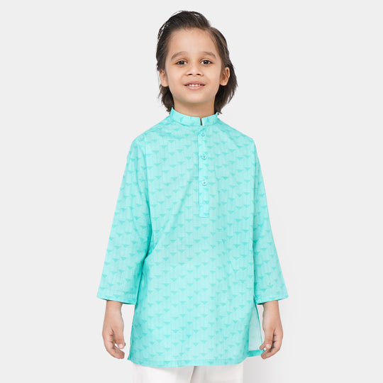 Boys Cotton Digital Print Kurta - Aqua Green