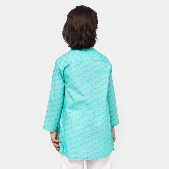 Boys Cotton Digital Print Kurta - Aqua Green