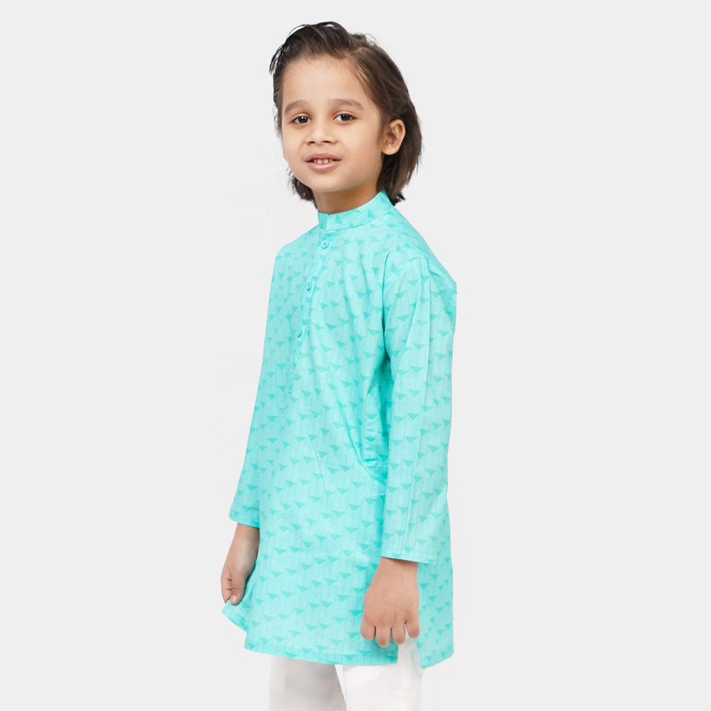 Boys Cotton Digital Print Kurta - Aqua Green