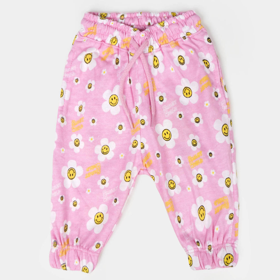 Girls Terry Pyjama Smiley Flowers - Light Pink