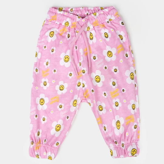 Girls Terry Pyjama Smiley Flowers - Light Pink