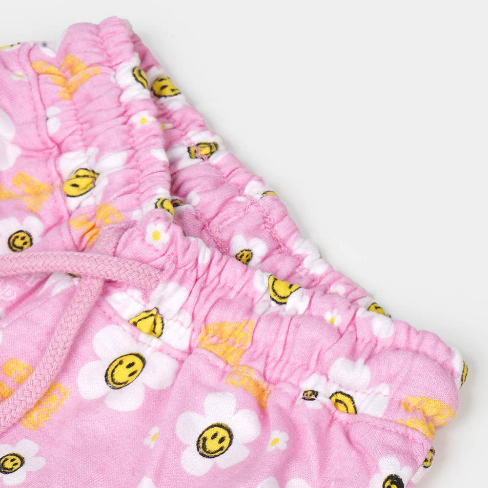 Girls Terry Pyjama Smiley Flowers - Light Pink