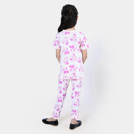 Girls Cotton 2PCs Suit Character - White/Pink
