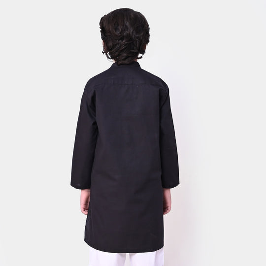 Boys Viscose Basic Kurta - BLACK