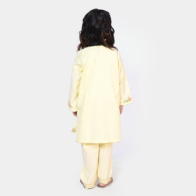Girls Cotton Jacquard 2Pcs Suit Shine - L. Yellow